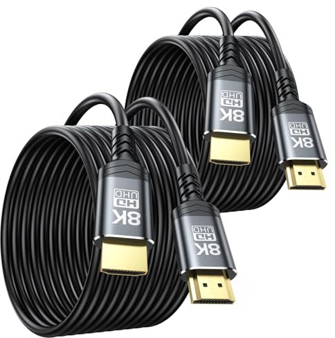 DoroJepi 8K HDMI Cable 20 FT 2-Pack, Long HDMI 2.1 Cable 20 Foot in-Wall CL3 Rated High Speed HDMI Shielded Cord (48Gbps, 8K@60Hz, 4K@120Hz, HDCP2.3, HDR, eARC) for Roku TV/Laptop/PS5/Monitor/HDTV/PC