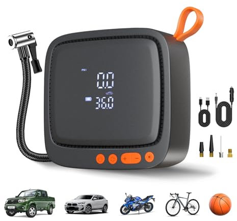 Baiikforza AP22 Tyre Inflator Portable Air Compressor, 150 PSI Faster Inflation Cordless Air Pump, Dual Power & Digital LCD Display, Auto Shut-Off, Tyre Inflator for Car, Bicycle, Motorcycle, Ball