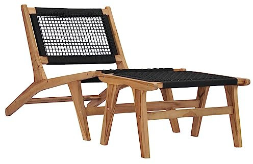 WKIEQACO Chaise longue d'extérieur avec repose-pieds en bois de teck massif et corde