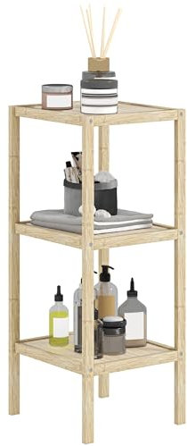 HOMCOM 3-Tier Bamboo Bathroom Storage Shelves, Freestanding Storage Shelving Unit, Multifunctional Display Plants Stand Shelf Rack Organiser, Natural