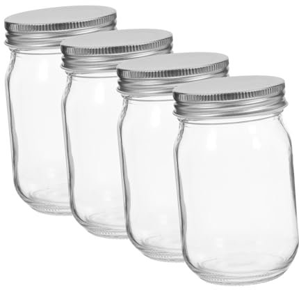 HOLIDYOYO 4pcs Glass Jar Lids Mason Jars for Honey Jam Pickle Spice Kitchen Storage Design