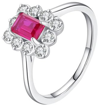 Tolldek Weiß Gold 585 14 Karat Antragsring, Klassiker Zart Trauringe, 14K Gold Pärchen Ringe mit Labor Erstellt Rubin Rose Rechteckschliff Echtschmuck, Gr.53 (16.9)