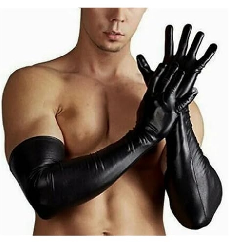 PSNKLMM Long Gloves 2pair Sexy Men Unisex Wet Look Patent Faux Leather Tight Long Gloves Latex Party Opera Club Costumes Nightclub Elbow Male Gloves For Costume Evening Opera Bridal Party