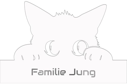 Jung Edelstahl Design personalisiertes Katzen-Schild aus V2a Edelstahl | Katzenschild mit Namen | Unikat für Katzenliebhaber | Geschenk (Weiß, 7 cm)