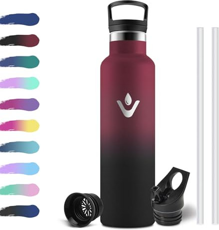 Borraccia Acciaio Inox 750ml, Borracce in Acciaio a Doppia Parete, Bottiglia Termiche con Cannuccia, Riutilizzabile, a Prova di Perdite, senza BPA, Bottiglia per Bambini, Scuola, Gimnasio, Palestra