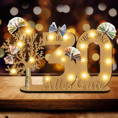 Idota Geschenke 30 Geburtstag Frauen & Männer Geldbaum, Lebensbaum Deko | Mit Led, Holz-Schild Gästebuch Geldgeschenke, Personalisierte Geburtstag Geschenk