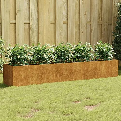 Corten Jardinière surélevée en acier 200 x 40 x 40 cm – Jardinière pour fleurs, herbes et légumes – Jardinière d'extérieur pour terrasse et balcon