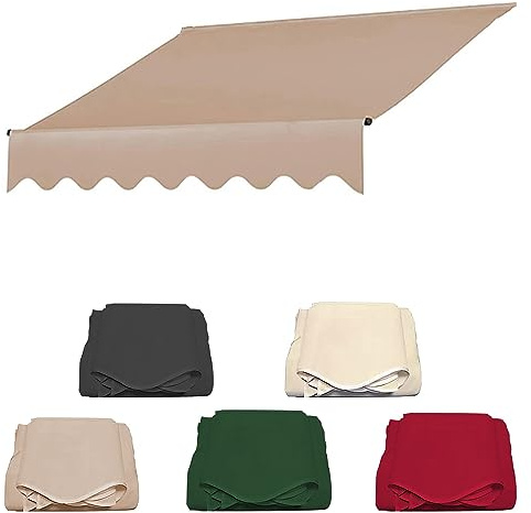 Ersatzstoff Markisenstoff Markise Ersatztuch Balkonmarkise Breite 2/2,5/3/3,5/4m Einstellbare Markisenbespannung Canvas Sonnenschutz Markisentuch Unterstand Für Hof, Deck, Balkon-Beige||4m