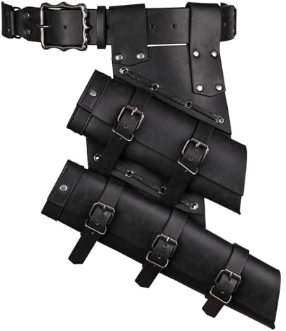 HiiFeuer Mittelalter DoppelSchwerthalter mit Verstellbarer Gürtel | Kunstleder,Verstellbar,Halloween,Cosplay,Pirate,LARP, Ritter,Schwertscheide,Taillengürtel mit Schwert Halter,Ren Faire Gürtel