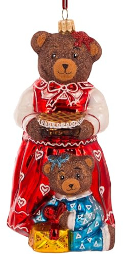 Glas Christbaumschmuck mundgeblasen handbemalt in Europa | Weihnachtsbaum Anhänger für Weihnachten | Christbaumanhänger | Weihnachtsbaumschmuck (Teddybär - Mama 15,5 cm)