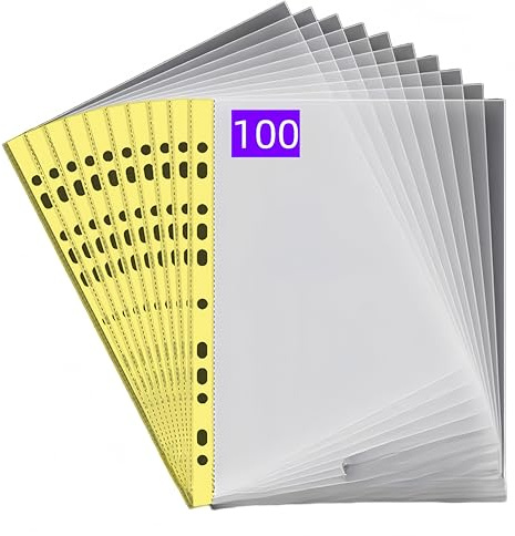 PUTOAHAO 100 Stück Klarsichthüllen A4 Glasklar,60 My Klarsichtfolien A4,Yel