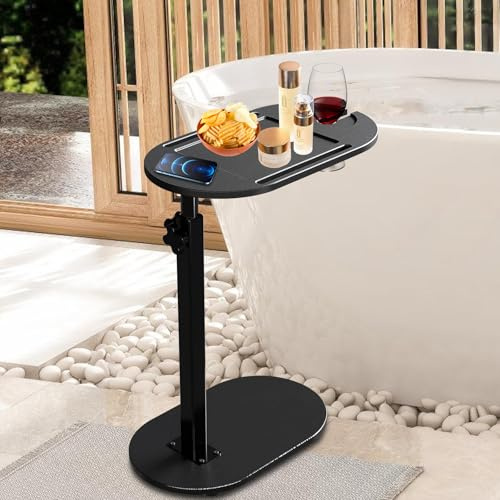 Table d'appoint en Forme de c, réglable en Hauteur 41-81cm, Table dappoint pivotante 360 degrés, Petite Table d appoint en Bois pour Salon Chambre canapé lit, Moderne compacte, Noir