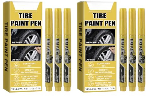 Pilipane Gelber Reifenfarbe Stift permanent wetterfest schneller Reparaturmarker für Automobil Fahrzeugreifen 6 Pack 1g jeweils