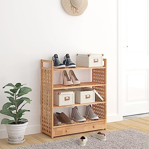 QJBSAVVA Schuhschrank aus Massivholz Nussbaum 70x27x81 cm Schuhregal mit Schublade Platzsparend & Hochwertig für Flur Wohnzimmer und Camping