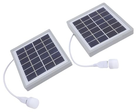 Dilwe Panneaux Solaires, Chargeur de Panneau Solaire USB 2PCS à Haute efficacité avec Ampoules LED 5W pour la Tente de Randonnée en Camping (GREY)