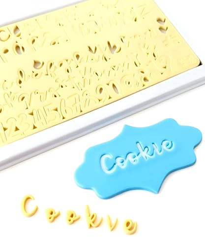 Cookie Letter Stamps Set – Small Cake Decorating Alphabet Stamps with Upper & Lowercase, Numbers & Symbols – Letters for Cake Embossing & Decoration