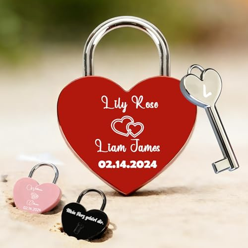 Personalisiert Liebesschloss mit Gravur Individuelle Foto Vorhängeschloss Personalisierte Schloss mit Gravur Geschenk für Valentinstag Jahrestag Partner Geschenke für Ihn (Graviertes Schloss - 1)
