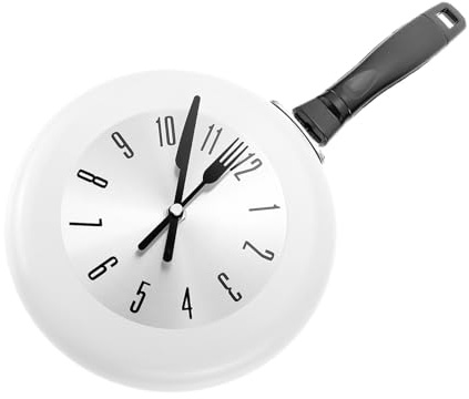FUOYLOO Quartz Clock Kitchen Theme Wall Clock Decor Vintage Metal Frying Pan Design for Living Kitchen Wall Adorn