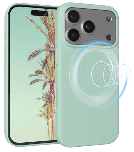 EAZY CASE Magnetische Silikon Hülle für iPhone 17 Pro - MagSafe-kompatibel, Premium-Liquid-Silikon, Stoßfest, Kameraschutz, Mikrofaser-Innenfutter, Slim Cover Handyhülle Bumper - Mintgrün Grün