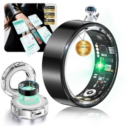 Lozltx Smart Ring Mit kabellose Ladestation【Militärgeprüftes Titan-Design & IP68】 Smartring Fitness Ring - 30 Sprachen-Support Smartringe für Damen & Herren für Android IOS（Schwarz, Größe 9）