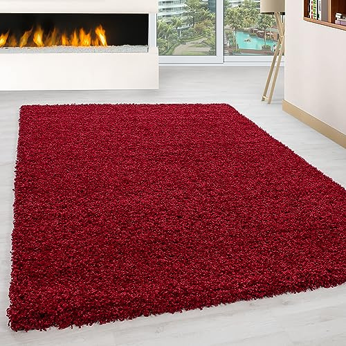 KADIMA DESIGN Hochflorteppich Einfarbig Uni Weich Flauschig Waschbar Strapazierfähig Langlebig Rot 60x110 cm Wohnzimmer Schlafzimmer Flur Fußbodenheizung geeignet Schadstoffgeprüft | RHEIN