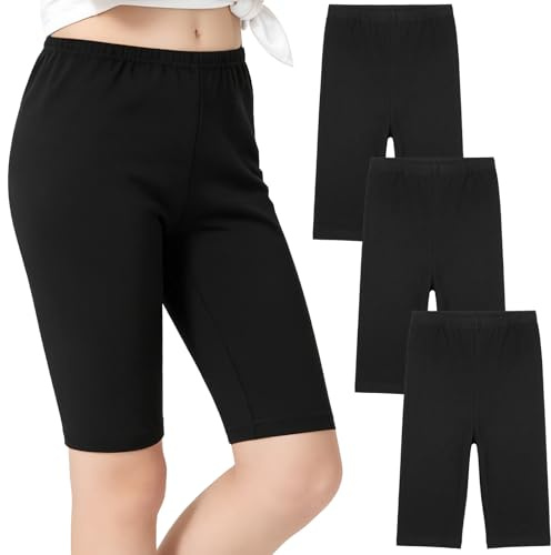 Smlper Girls Cycling Shorts 5-12 Years, 3-Pack Kids Longer Length Cycle Shorts, Breathable Under Dress Shorts for PE & Dance, Summer Casual Wear (UK, Age, 7 Years, 8 Years, Regular) Black