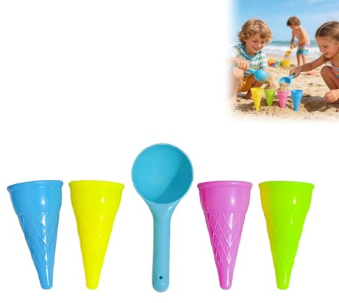 Generisch Sandformen EIS – 5 Teiliges Sandspielzeug Mit Eistüten Aus Kunststoff ‑Set mit 4 Waffelformen & 1 Portionierer, Sandkasten Strandspielzeug Eisportionierer Set Für Outdoor Spielen (1pc)
