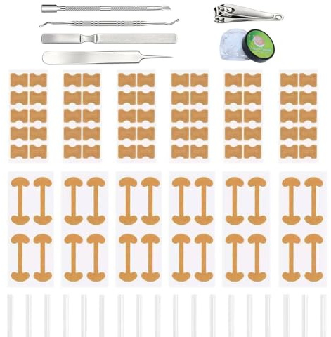 Kit para Uñas Encarnadas con Parches y Herramientas de Acero Inoxidable | 60 Parches Anchos, 24 Correctores Curvos, 30 Tiras y 5 Herramientas de Acero Inoxidable para El Cuidado Doméstico de Pie