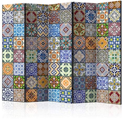 decomonkey Paravent Raumteiler Innen Ornament 225x172 cm 5 Teilig Beidseitig Room Divider Wall Raumteiler Stehend Trennwand Sichtschutz Spanische Wand Sichtschutzwand Wohnzimmer Holz Oriental Mandala