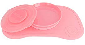 Twistshake Click-Mat 38 x 25 cm Mantel Individual Placa de Alimentación para Mesa + Plato Sellado con Tapa Alimentación para Bebés, Vajilla, Sin BPA, 6+ Meses, Rosa Pastel