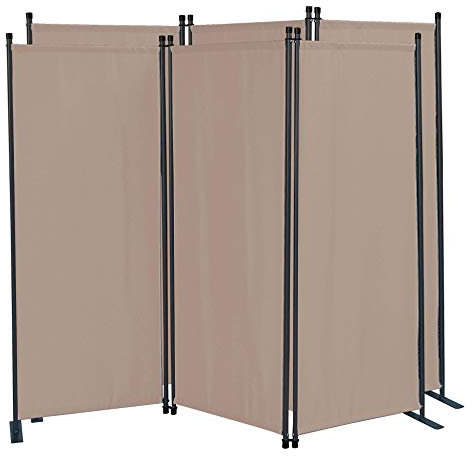 QUICK STAR 2 Stück Paravent 3 Teilig 170 x 165 cm Stoff Raumteiler Trennwand Balkon Sichtschutz Stellwand Faltbar Sand