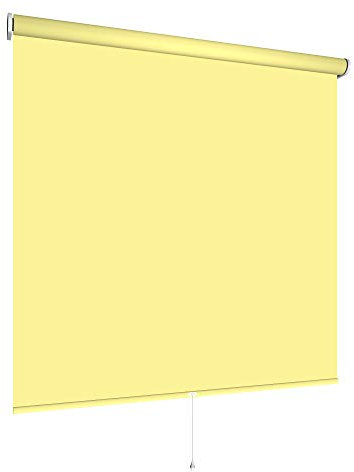 Springrollo Mittelzugrollo Schnapprollo viele Größen und Farben Montage Träger Metall Rollo Vorhang Blickdicht lichtdurchlässig Fenster Sonnenschutz Sichtschutz Blendschutz (120 x 180 cm, Gelb)