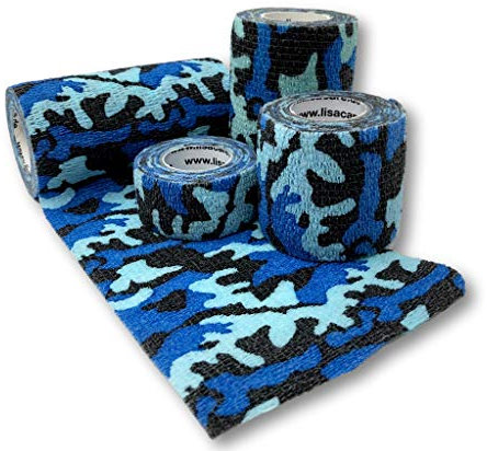 LisaCare Verband - selbsthaftende Bandage - Pflaster Rolle selbsthaftend - Bandage Hund - Tarn Band 4er-Set 2,5-10cm breit - (Camouflage Band blau)