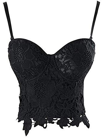 Woboren Mujer Corsé Bustier de Overbust Cierre con Cordones Sujetador de Encaje Bra Pechugón