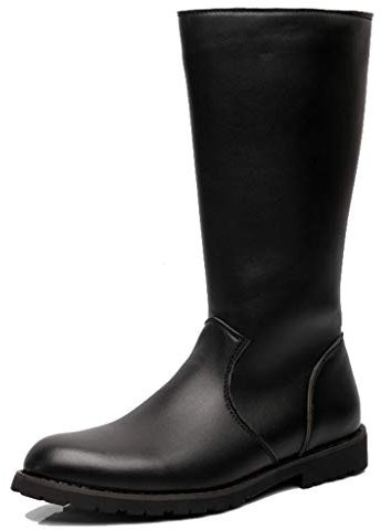 MWbetsy Männer Kniehohe Lederstiefel Hohe Stiefel Reitstiefel Durchgehender Reißverschluss Chelsea-Stiefel Lange Gummistiefel Trekkingschuhe,Schwarz,45