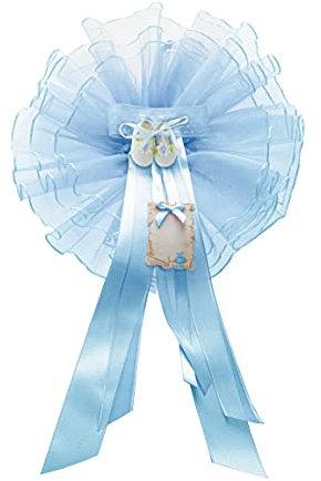 Coccarda Nascita in Tulle con nastri in raso pergamena e applicazione di scarpine in resina