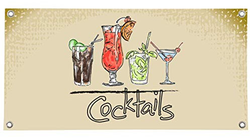 PVC-Banner ✓ Essen & Trinken, Gastronomie ✓ versch. Größen ✓ mit Metallösen ✓ inkl. Spanngummis (100x200 cm, Cocktails)