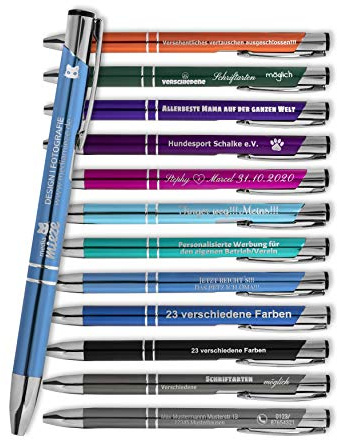 HEAVYTOOL Kugelschreiber mit Gravur SIGNATURE ELEGANCE Lasergravur hellblau Aluminium eloxiert (50 Stück) Strichstärke: M ca. 0,6mm Tinte: blau