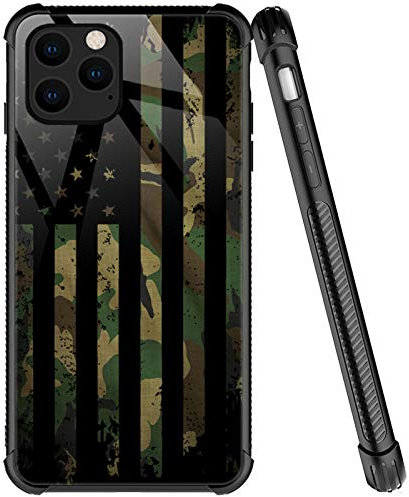 ZHEGAILIAN Schutzhülle kompatibel mit iPhone 11 Pro, Camouflage-Flagge, schwarzes Muster, organisches Glas, 11 Pro Hüllen für Jungen und Herren, vier Ecken, kratzfest, stoßfest