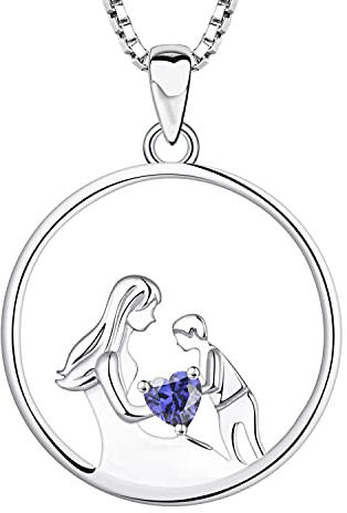 YL Mutter und Sohn Halskette 925 Sterling Silber Dezember Geburtsstein Tansanit Zirkonia Anhänger Halskette Geschenke für Mama Frauen, 45-48 CM