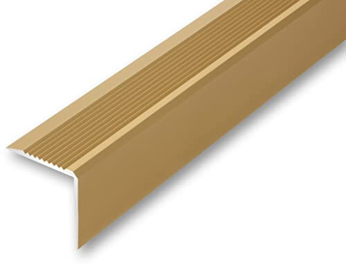 (20,76EUR/m) 53 x 53 x 1500 mm Treppenwinkel goldfarben gebohrt inkl. Montageset Treppenkantenprofil Treppenkante grob gerieft, stabil und rutschhemmend Innenmaß 50 x 50 mm