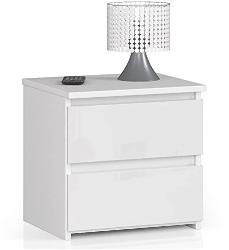 AKORD | Kommode Set 2 Schubladen Sideboard Mehrzweckschrank Schrank | Schreibtisch | ecktisch | Eck Schreibtisch für Home Office | Einfache Montage | 40x40x35 | Weiß & Weiß Glanz Front
