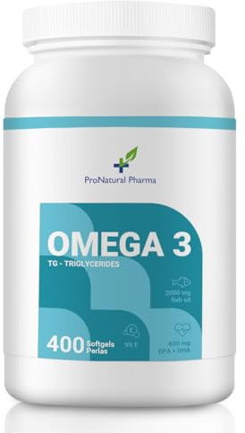 OMEGA 3 ProNatural Pharma| 400 capsules | Huile de poisson + Vitamine E | 1000 mg d’acides gras - 300 mg EPA+DHA