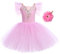 IWEMEK Kids Girls Ruffle Sleeve Lace Flower Tutu Ballet Dress + Hair Clip Gymnastics Leotard Dance Ballerina Costume Fairy Swan Skating Children Dancewear Ballroom Dancer Costume Pink 9-10 Years