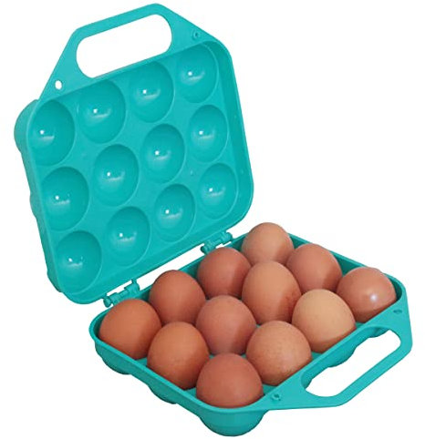 Huevera de Plastico para 12 Unidades,Huevera Frigorifico, Huevera Nevera, Organizador Frigorífico Huevos,Bandeja Portátil Lateral Doble con Asa, Engrosada para Viajes y al Aire Libre, azul
