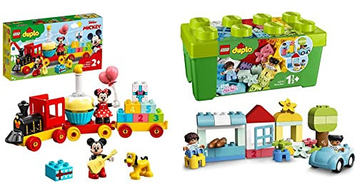 LEGO 10941 DUPLO Disney Mickey & Minnie Birthday Buildable Train Toy for Toddlers, 2 Year Old Girls & Boys Gifts & 10913 DUPLO Classic Brick Box Building Set, Boys & Girls 1 .5 Years Old