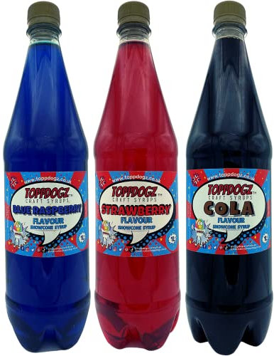 TOPPDOGZ Slush Snow Cone Syrup 3 x 1 Litre Blue Raspberry, Strawberry & Cola slushie slushy