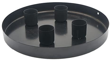 Magnet Kerzentablett schwarz für Stabkerzen - 20 cm - Metall Kerzenständer mit 4 magnetischen Haltern - Advents Festtags Kerzen Ständer Deko Tablett rund