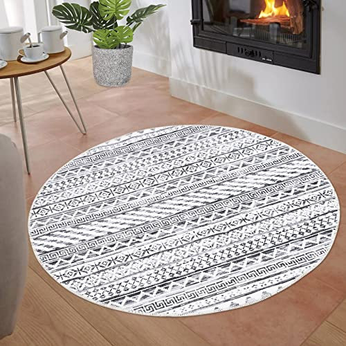 LuxFocus In & Outdoor Anti Rutsch Teppich, Runder Niedriger Flor Maschinenwaschbar Wasser und Fleckabweisender Teppich für Wohnzimmer Schlafzimmer Esszimmer Heimbüro 120 cm Grau