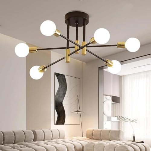 Comely Lamparas de Techo Vintage, Ø72CM Negro Plafon Techo Bombilla E27 de 6 Luces, ángulo Orientable 180° Lámpara de Araña Industrial Moderna para Salón, Dormitorio, Comedor, Cocina